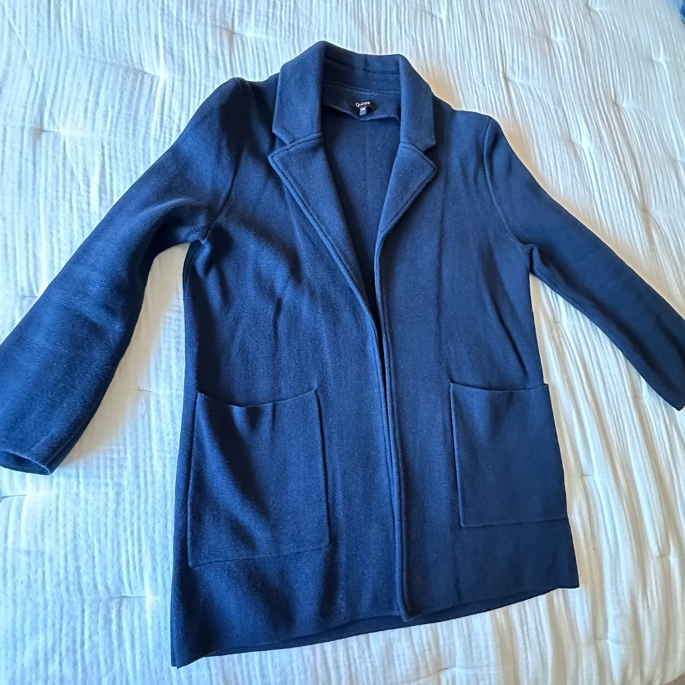Quince Blue Blazer Structured Notched Lapel